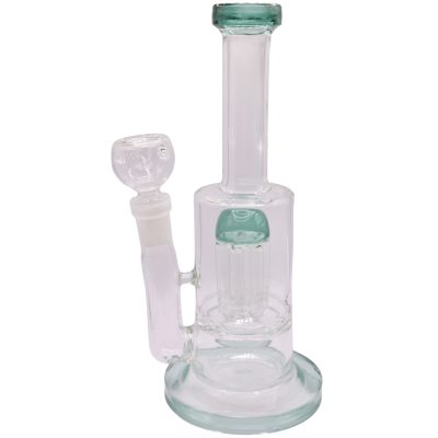 8" Clear Teal Double Chamber Tree-Perc Dab Rig