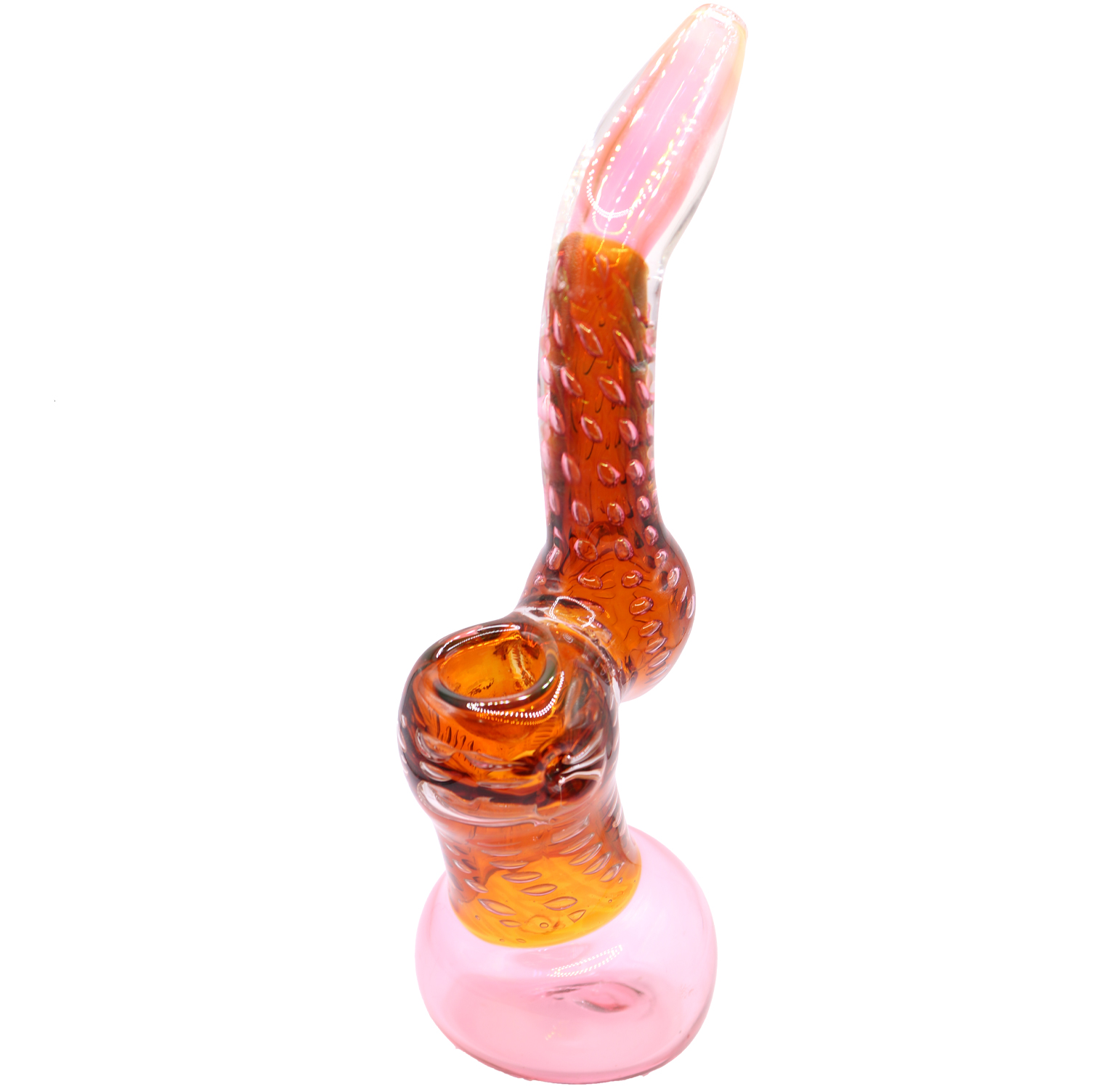 8" Pink/Orange Heavy Glass Bubbler