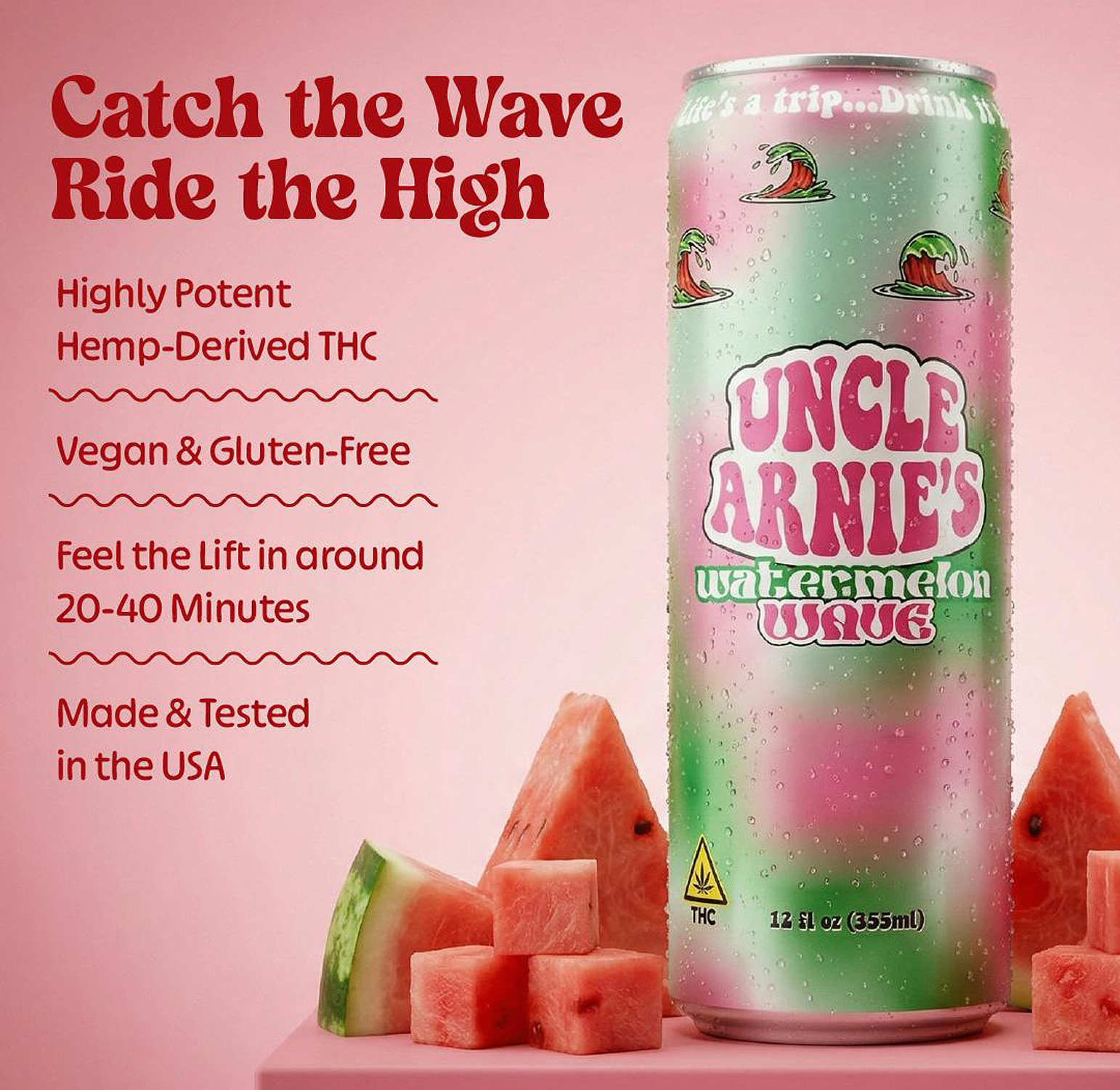 Uncle Arnie's - Watermelon Wave | Non-Carbonated | 100mg | 12oz - Image 2